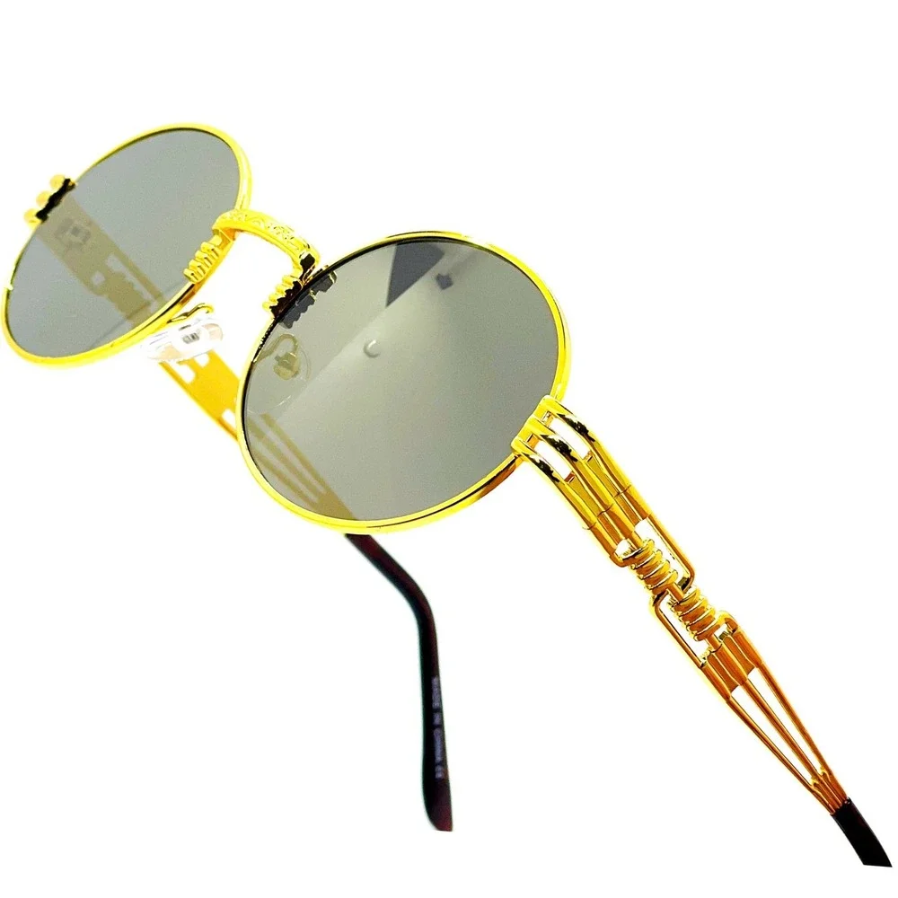 Gold Round Sunglasses‎ Vintage Style Men's Fashion Designer Rapper Cholo Migos